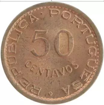 Монета 50 сентаво Анголы 1958 года Бронза