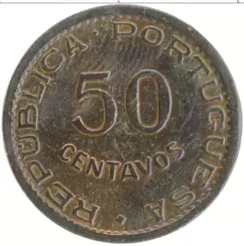Монета 50 сентаво Анголы 1961 года Бронза Протекторат Португалии