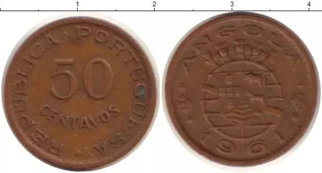 Монета 50 сентаво Анголы 1961 года Медь Португальская колония (1921-1974)