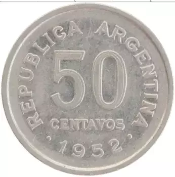 Монета 50 сентаво Аргентины 1952 года Медно-никель Хосе де Сан-Мартин
