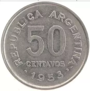 Монета 50 сентаво Аргентины 1953 года Медно-никель Хосе де Сан-Мартин