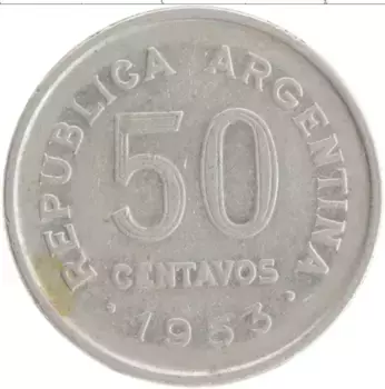 Монета 50 сентаво Аргентины 1953 года Медно-никель Хосе Сан Мартин