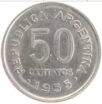 Монета 50 сентаво Аргентины 1955 года Медно-никель Хосе де Сан-Мартин