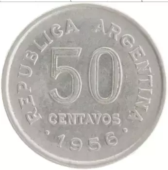 Монета 50 сентаво Аргентины 1956 года Медно-никель Хосе де Сан-Мартин