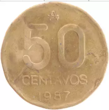 Монета 50 сентаво Аргентины 1987 года Латунь