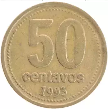 Монета 50 сентаво Аргентины 1993 года Латунь