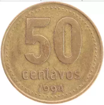 Монета 50 сентаво Аргентины 1994 года Латунь