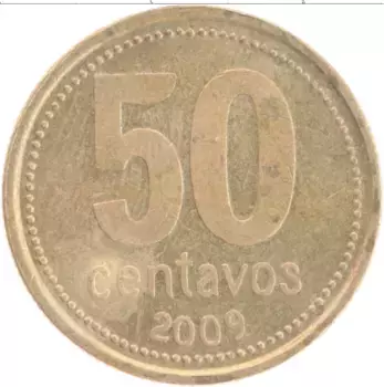 Монета 50 сентаво Аргентины 2009 года Латунь