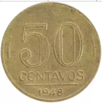 Монета 50 сентаво Бразилии 1948 года Латунь Гаспар Дутра