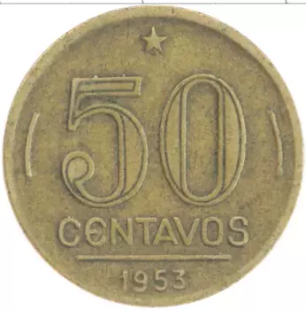 Монета 50 сентаво Бразилии 1953 года Бронза