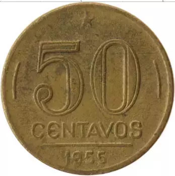 Монета 50 сентаво Бразилии 1955 года Латунь Президент Дутра