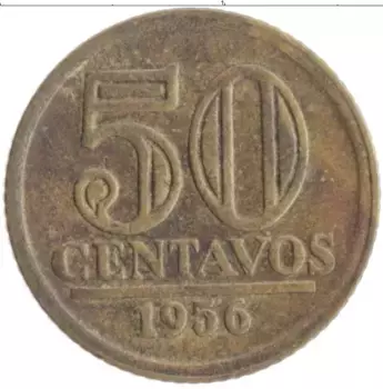 Монета 50 сентаво Бразилии 1956 года Бронза