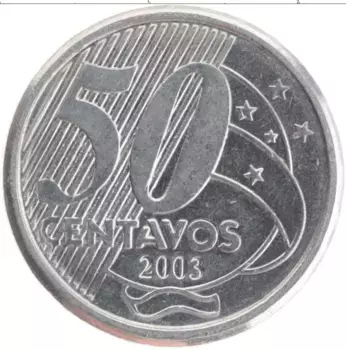 Монета 50 сентаво Бразилии 2003 года Медно-никель