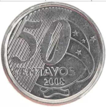 Монета 50 сентаво Бразилии 2008 года Медно-никель