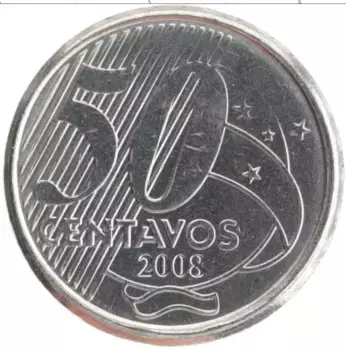 Монета 50 сентаво Бразилии 2008 года Железо Барон Рио-Бранко