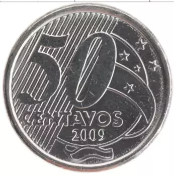 Монета 50 сентаво Бразилии 2009 года Сталь Рио Бранко