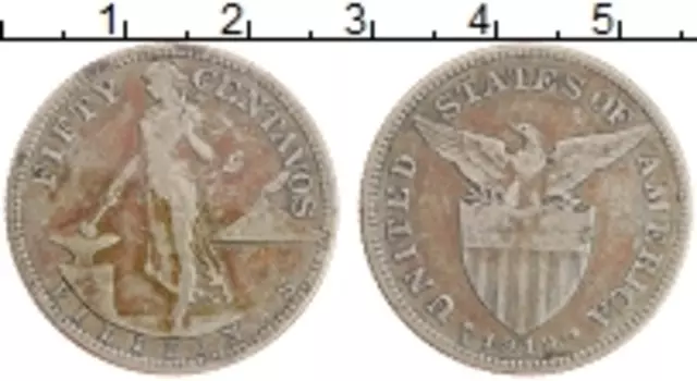 Монета 50 сентаво Филиппин 1919 года Серебро Американская администрация