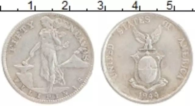 Монета 50 сентаво Филиппин 1944 года Серебро