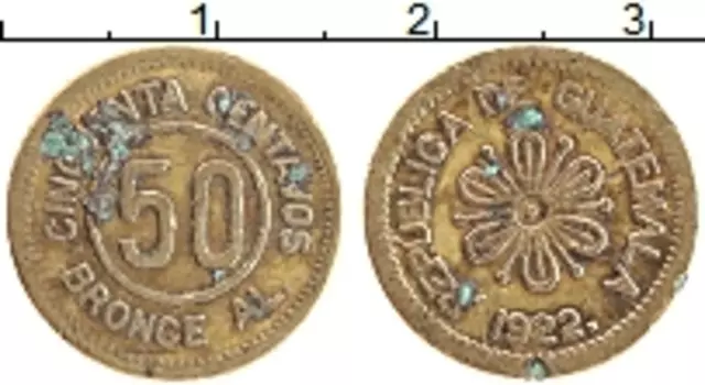 Монета 50 сентаво Гватемалы 1922 года Латунь