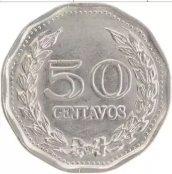 Монета 50 сентаво Колумбии 1970 года Медно-никель