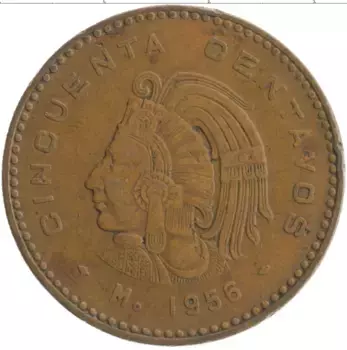 Монета 50 сентаво Мексики 1956 года Бронза