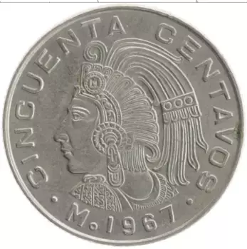 Монета 50 сентаво Мексики 1967 года Медно-никель