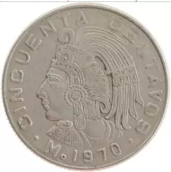 Монета 50 сентаво Мексики 1970 года Медно-никель