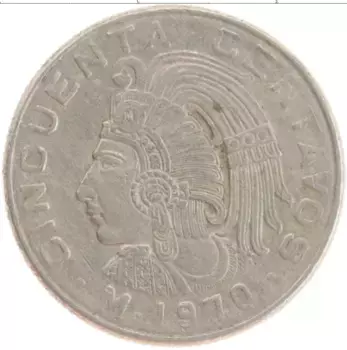 Монета 50 сентаво Мексики 1970 года Медно-никель