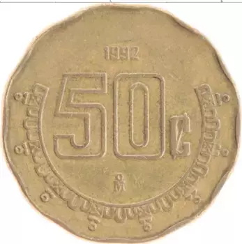 Монета 50 сентаво Мексики 1992 года Латунь Герб