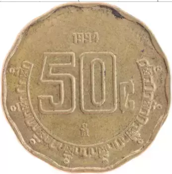 Монета 50 сентаво Мексики 1994 года Латунь Герб