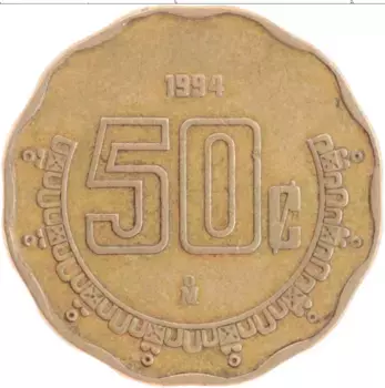 Монета 50 сентаво Мексики 1994 года Латунь Герб