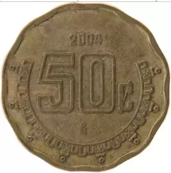 Монета 50 сентаво Мексики 2004 года Латунь