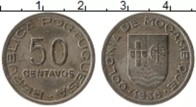 Монета 50 сентаво Мозамбика 1936 года Медно-никель