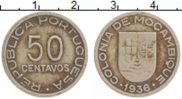 Монета 50 сентаво Мозамбика 1936 года Медно-никель