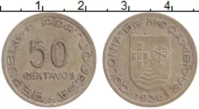 Монета 50 сентаво Мозамбика 1936 года Медно-никель Португальская колония