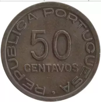 Монета 50 сентаво Мозамбика 1945 года Бронза