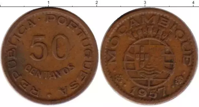 Монета 50 сентаво Мозамбика 1957 года Бронза