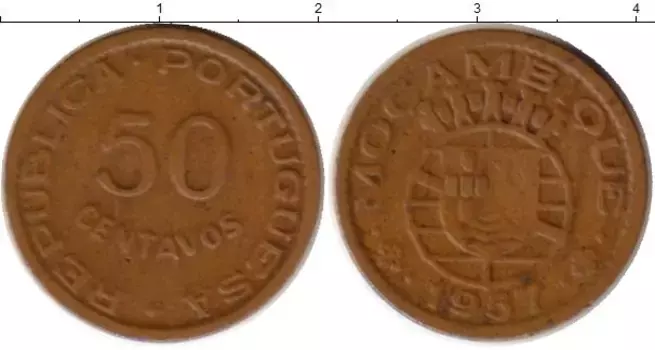 Монета 50 сентаво Мозамбика 1957 года Бронза