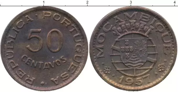 Монета 50 сентаво Мозамбика 1957 года Бронза