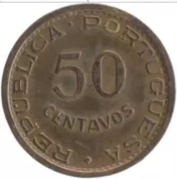 Монета 50 сентаво Мозамбика 1957 года Бронза
