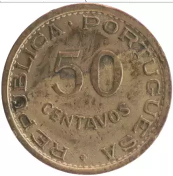 Монета 50 сентаво Мозамбика 1957 года Бронза