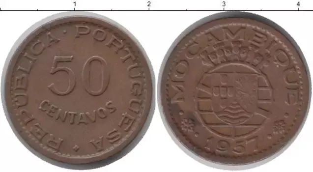 Монета 50 сентаво Мозамбика 1957 года Медь
