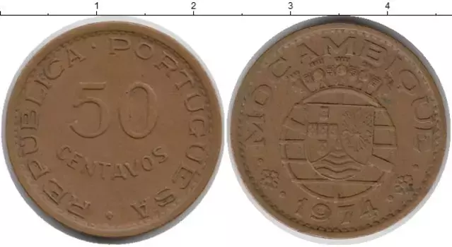 Монета 50 сентаво Мозамбика 1974 года Бронза Португальская колония