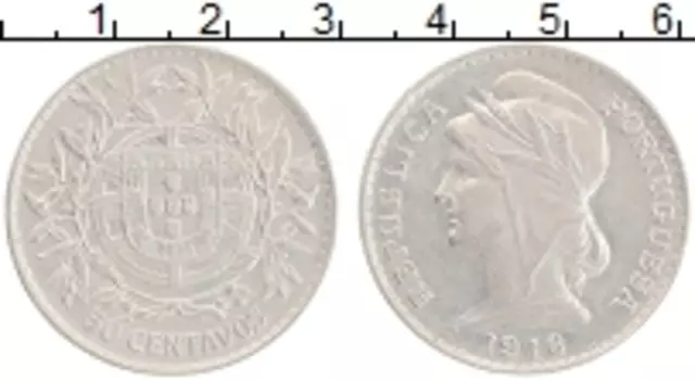 Монета 50 сентаво Португалии 1916 года Серебро