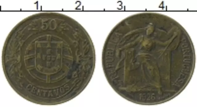 Монета 50 сентаво Португалии 1926 года Бронза