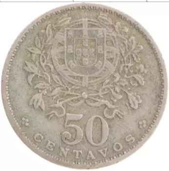 Монета 50 сентаво Португалии 1927 года Медно-никель