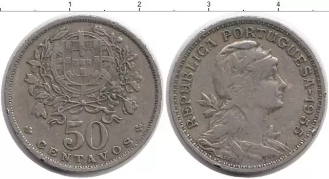 Монета 50 сентаво Португалии 1955 года Медно-никель