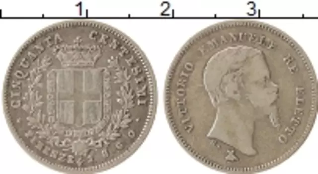 Монета 50 сентесим Флоренции 1860 года Серебро Виктор Эммануил II