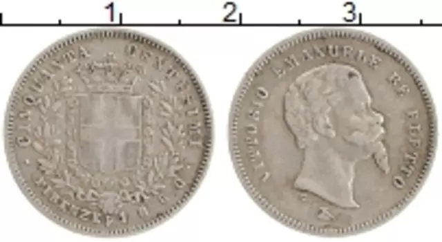 Монета 50 сентесим Флоренции 1860 года Серебро Витторио Эммануил II