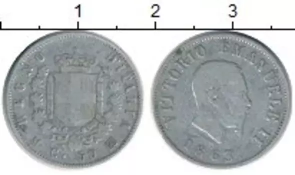 Монета 50 сентесим Италии 1863 года Серебро Виктор Эммануил II, Год-тип